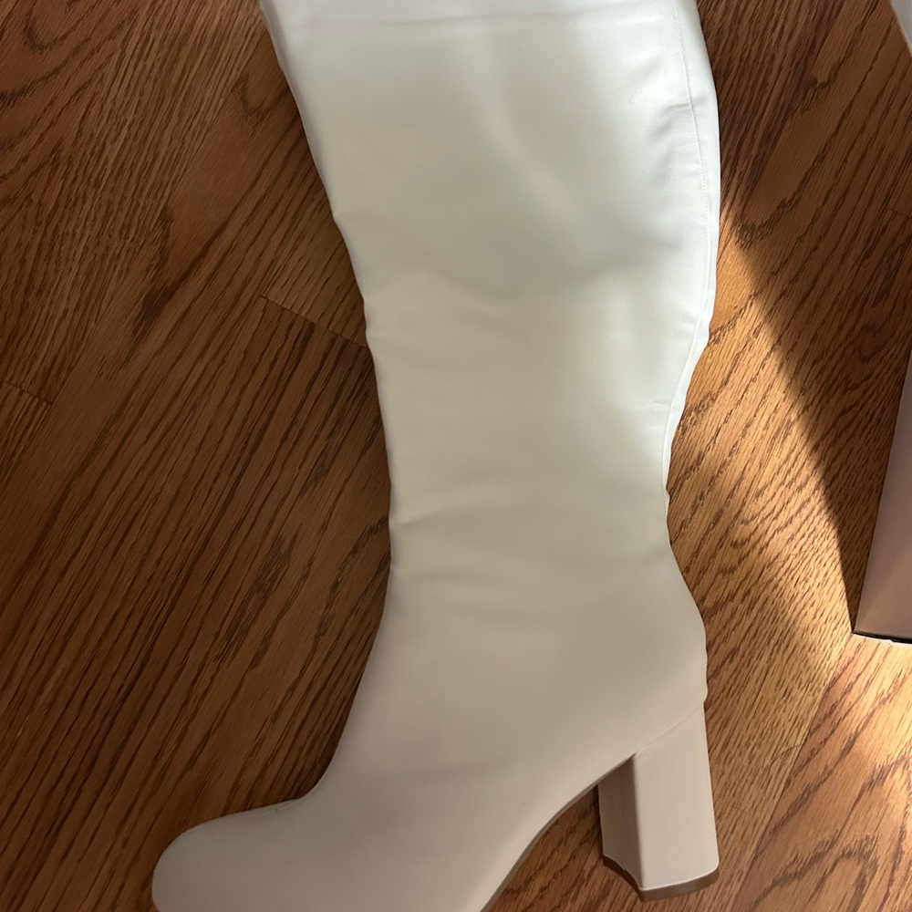 White Over-the-Knee Block Heel Boots